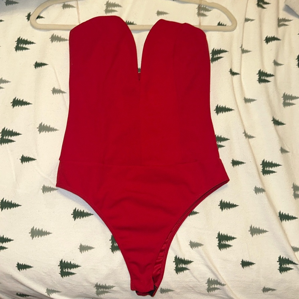 Red strapless bodysuit